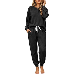 Ekouaer Womens Pajamas Set Knit Pjs Long Sleeve Lounge Set Soft Loungewear(Black)