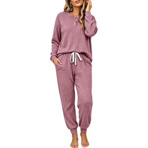 Ekouaer Womens Pajamas Set Knit Pjs Long Sleeve Lounge Set Soft Loungewear(Gray Red)