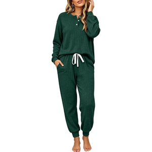 Ekouaer Womens Pajamas Set Knit Pjs Long Sleeve Lounge Set Soft Loungewear(Lake Green)