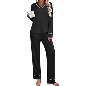 Ekouaer Womens Pajamas Sets 2 Piece PJs Long Sleeve Sleepwear Loungewear(Black)
