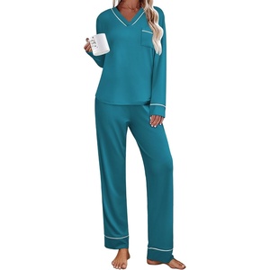 Ekouaer Womens Pajamas Sets 2 Piece PJs Long Sleeve Sleepwear Loungewear(Blue Green)