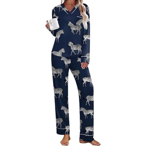 Ekouaer Womens Pajamas Sets 2 Piece PJs Long Sleeve Sleepwear Loungewear(Navy Zebra)