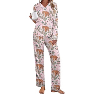 Ekouaer Womens Pajamas Sets 2 Piece PJs Long Sleeve Sleepwear Loungewear(Pink Tiger)