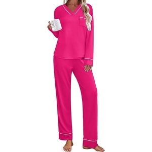Ekouaer Womens Pajamas Sets 2 Piece PJs Long Sleeve Sleepwear Loungewear(Rose Red)