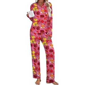 Ekouaer Womens Pajamas Sets 2 Piece PJs Long Sleeve Sleepwear Loungewear(Rose Red Flower)