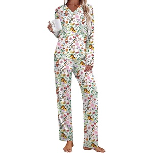 Ekouaer Womens Pajamas Sets 2 Piece PJs Long Sleeve Sleepwear Loungewear(White Animals)