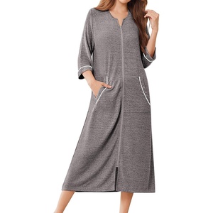 Ekouaer Zipper Robes for Women 3/4 Sleeve Bathrobe Lightweight House Coats(Deep Gray)