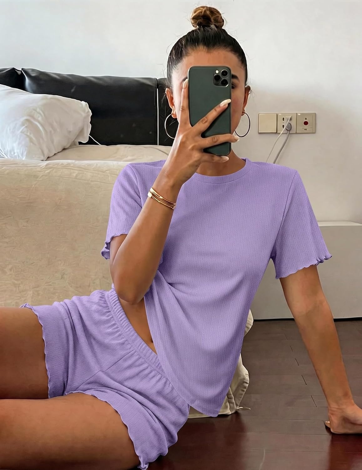 image:imageEkouaer Cute Pajama Sets for Women Summer Short Sleeve Lounge Sets SXXLLilac