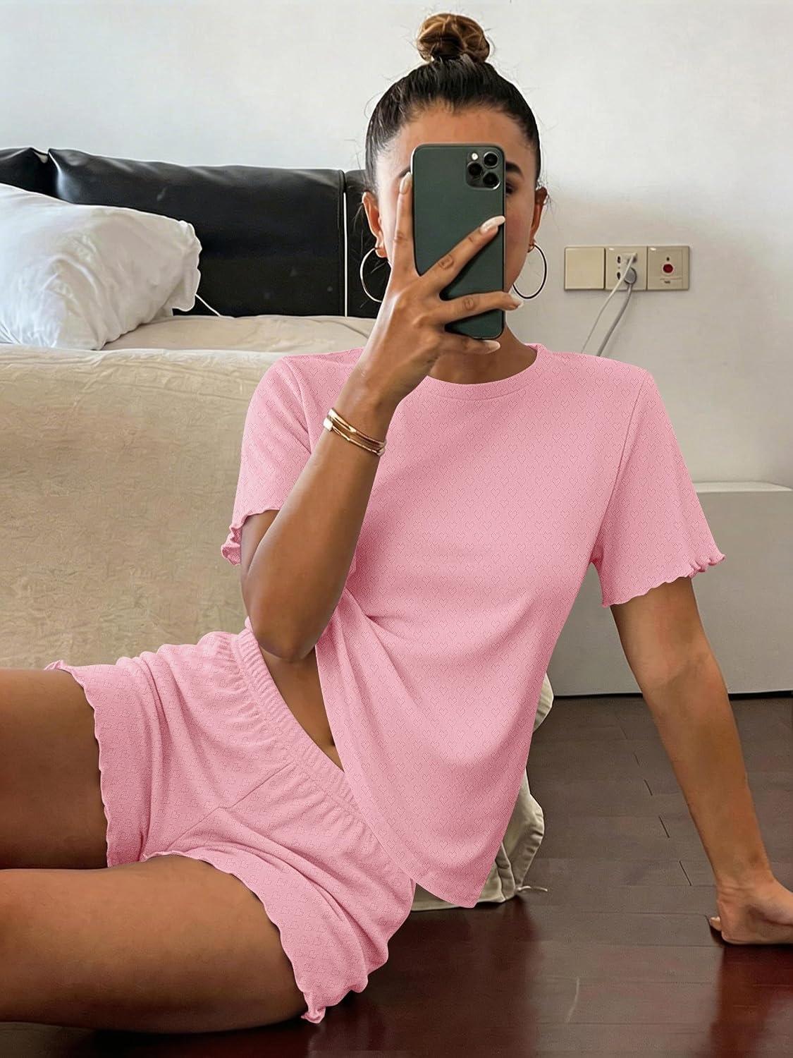 image:imageEkouaer Cute Pajama Sets for Women Summer Short Sleeve Lounge Sets SXXLPink