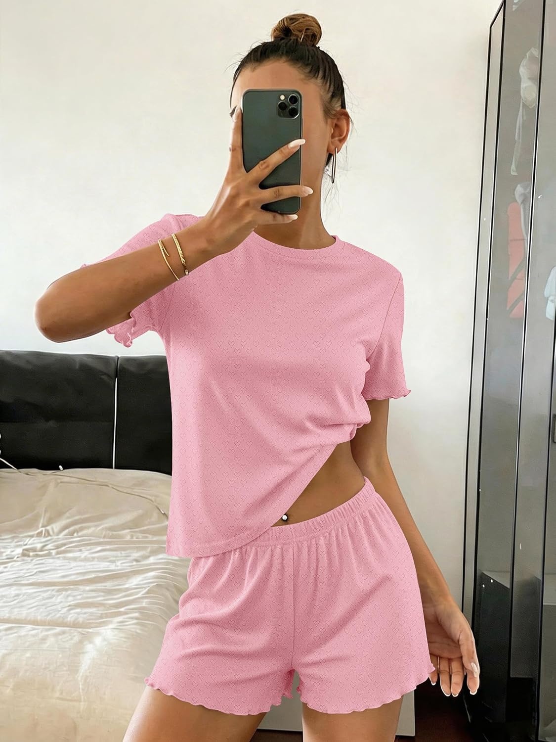 image:imageEkouaer Cute Pajama Sets for Women Summer Short Sleeve Lounge Sets SXXLPink