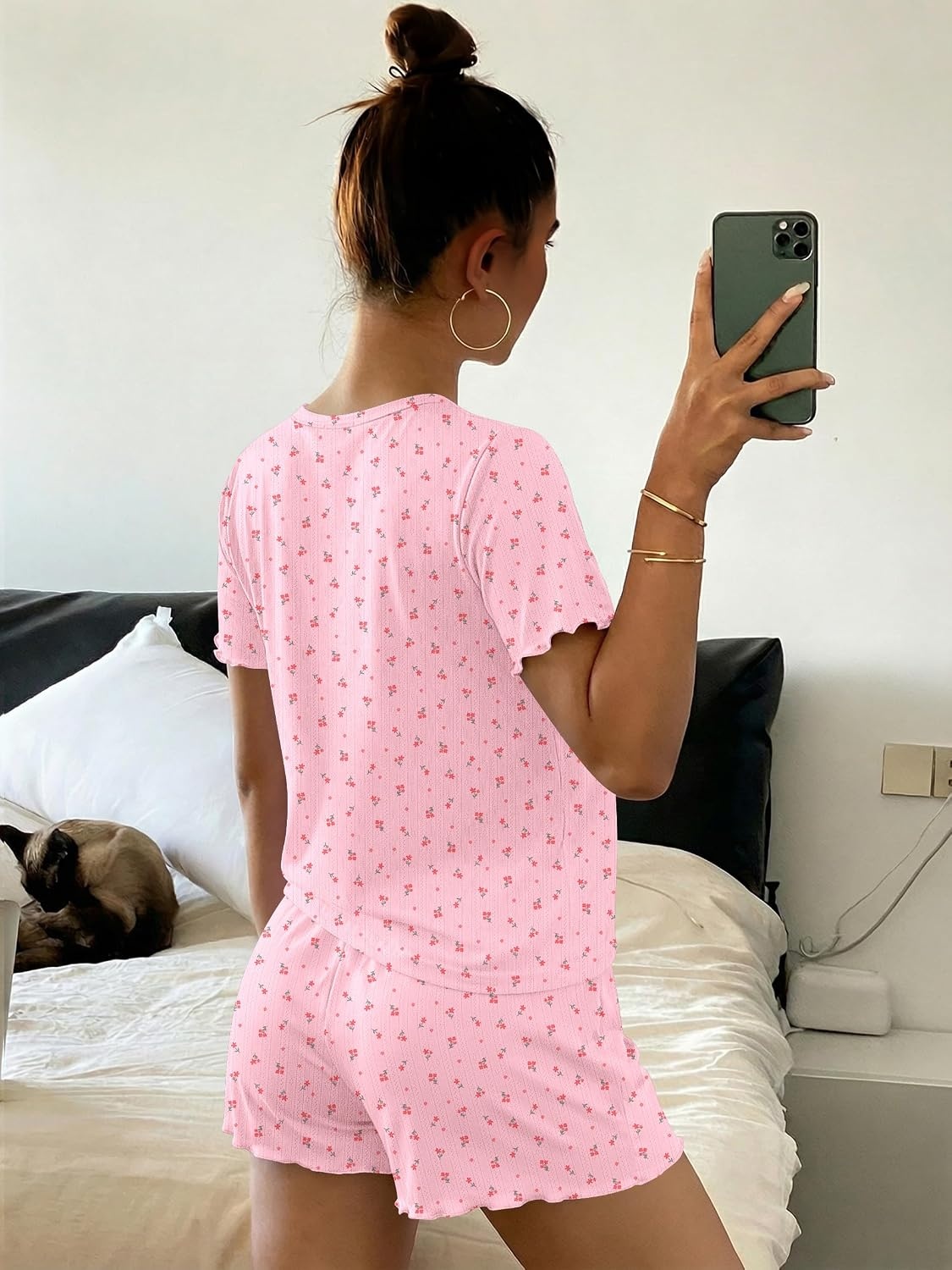 image:imageEkouaer Cute Pajama Sets for Women Summer Short Sleeve Lounge Sets SXXLPink Floral