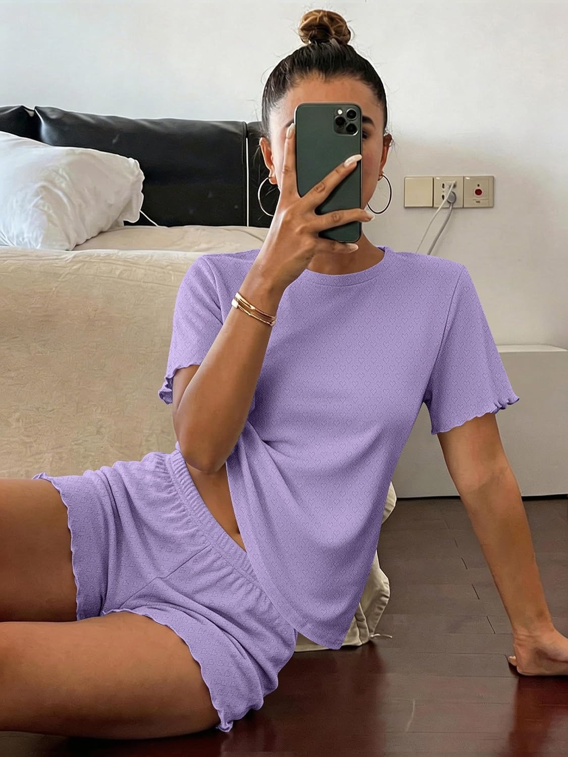 image:imageEkouaer Cute Pajama Sets for Women Summer Short Sleeve Lounge Sets SXXLPurple