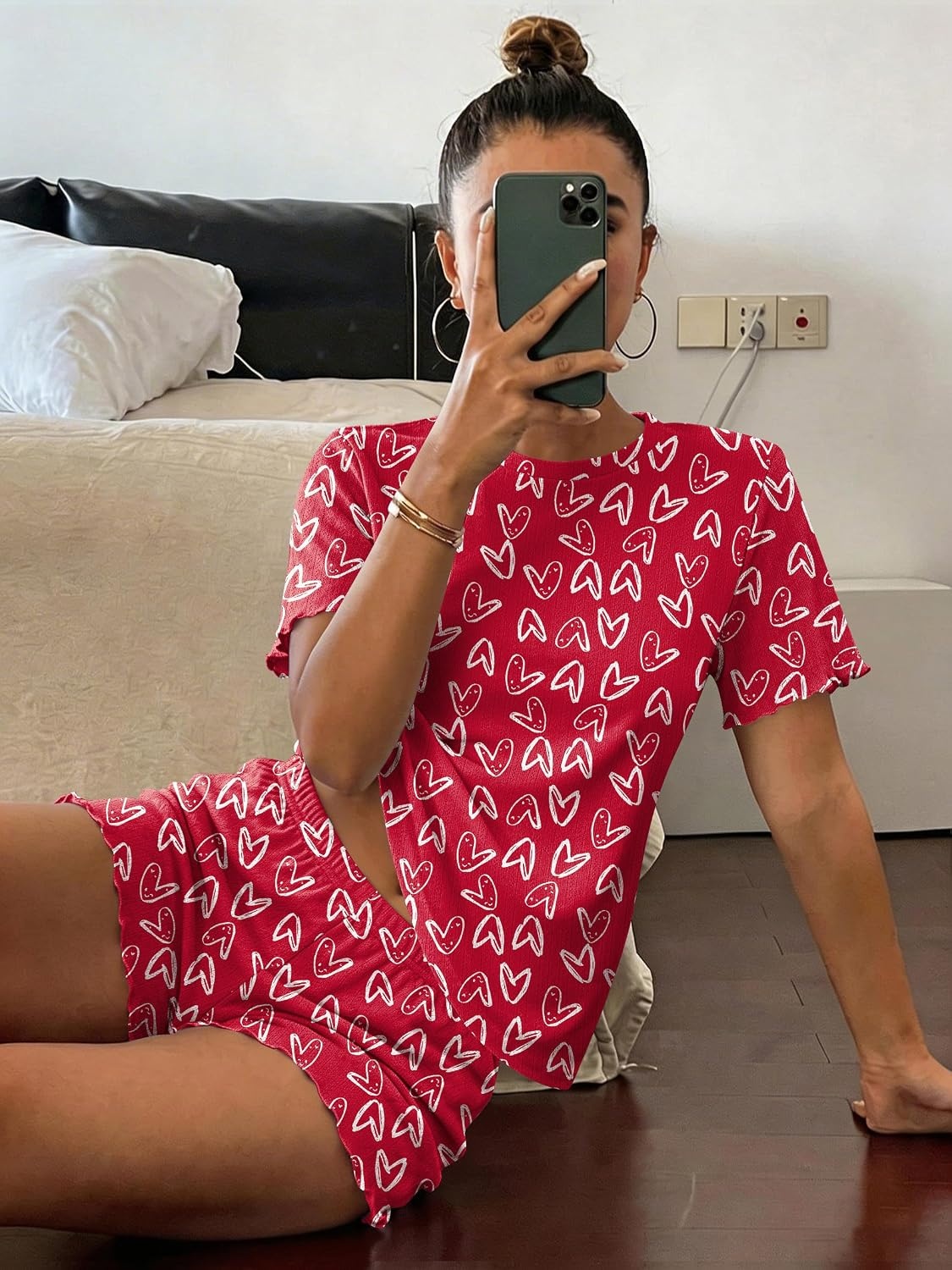 image:imageEkouaer Cute Pajama Sets for Women Summer Short Sleeve Lounge Sets SXXLRed Love
