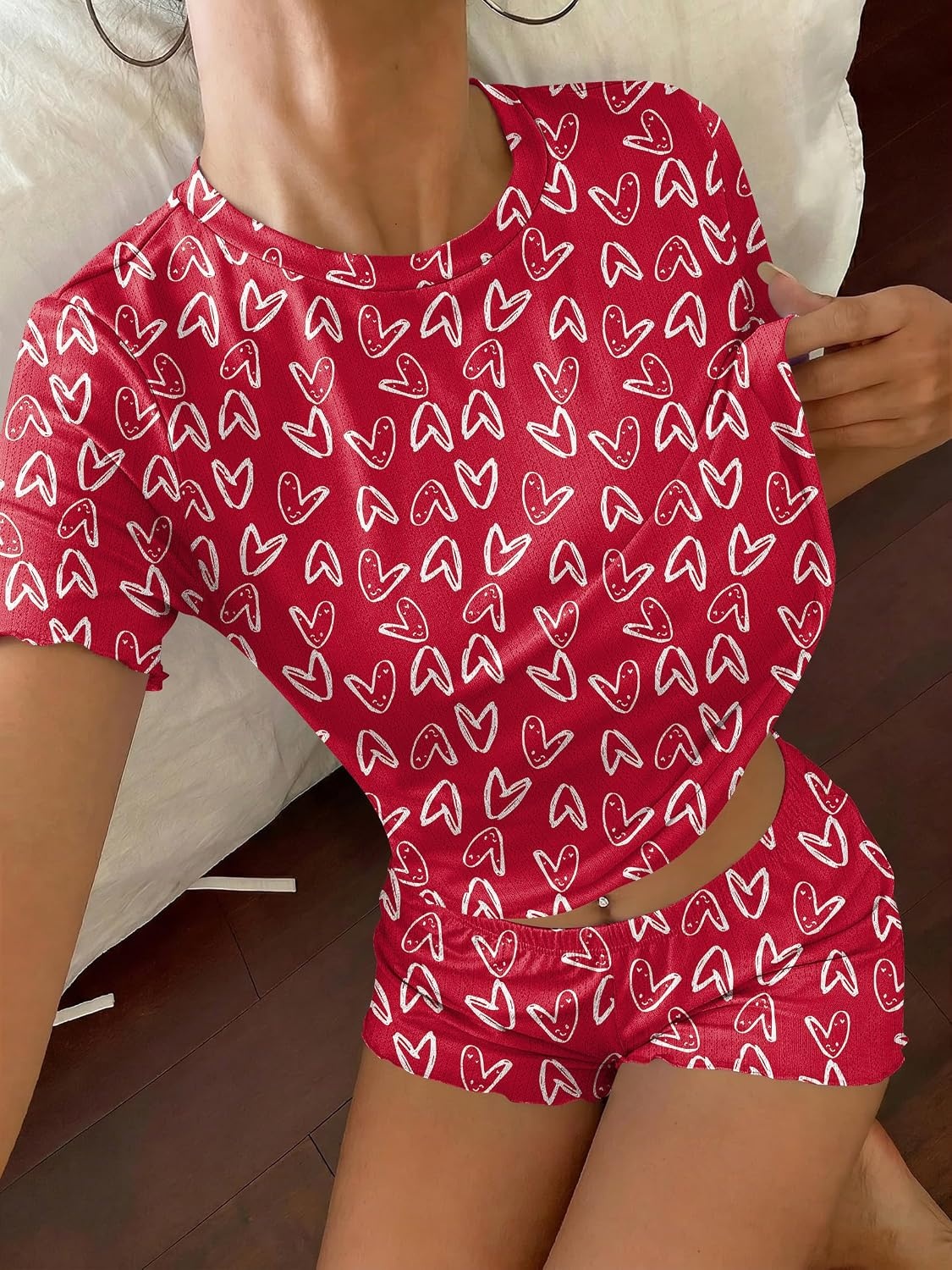 image:imageEkouaer Cute Pajama Sets for Women Summer Short Sleeve Lounge Sets SXXLRed Love