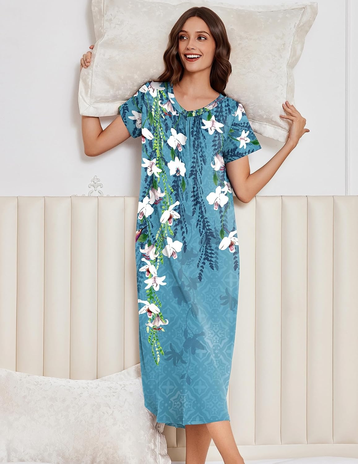 image:imageEkouaer Long Nightgowns for Women 3 Pack House Dress Plus Size Moo MoosBlackBlue FloralLeopard