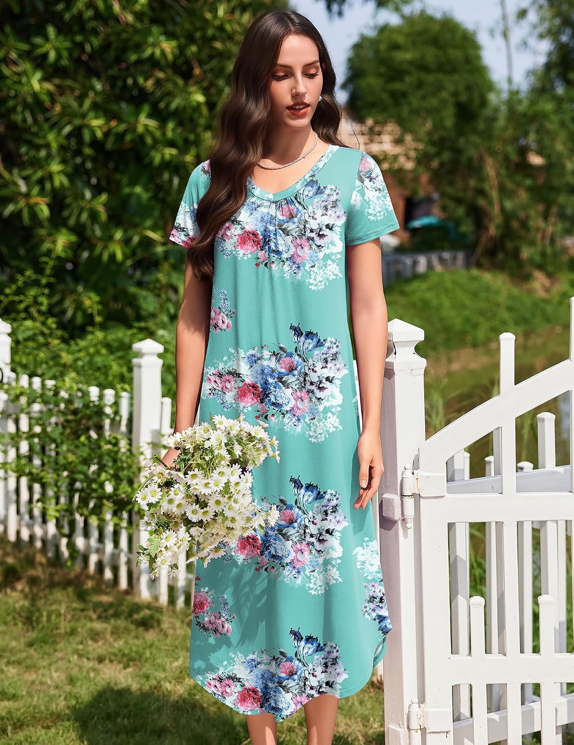 image:imageEkouaer Long Nightgowns for Women 3 Pack House Dress Plus Size Moo MoosBlackBlueBlue Floral