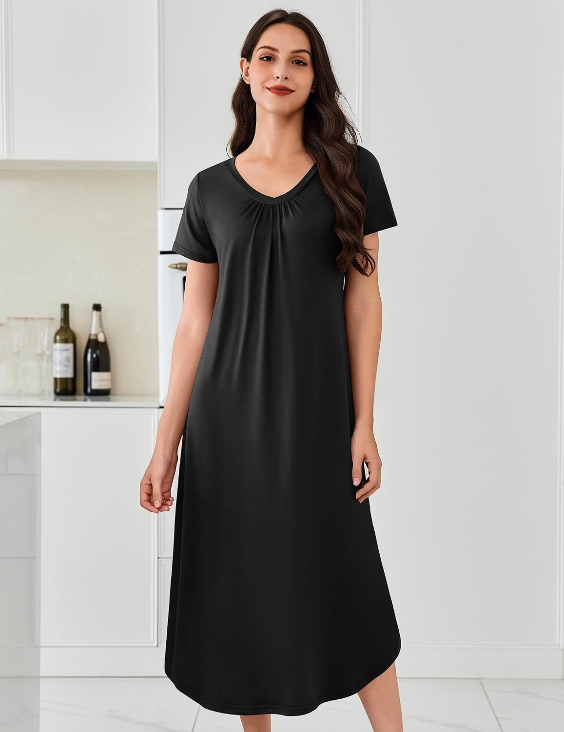 image:imageEkouaer Long Nightgowns for Women 3 Pack House Dress Plus Size Moo MoosBlackBlueBlue Floral
