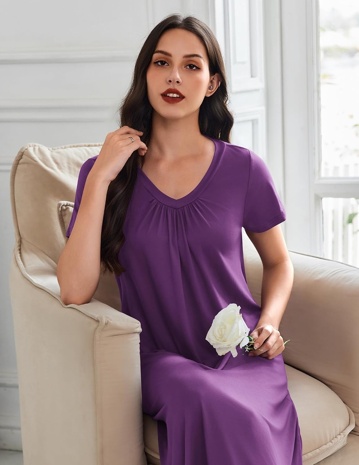 image:imageEkouaer Long Nightgowns for Women 3 Pack House Dress Plus Size Moo MoosBlackBluePurple