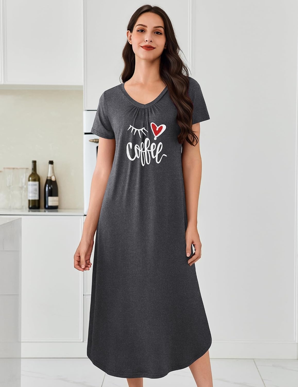 image:imageEkouaer Long Nightgowns for Women 3 Pack House Dress Plus Size Moo MoosBlackGrey PrintPurple