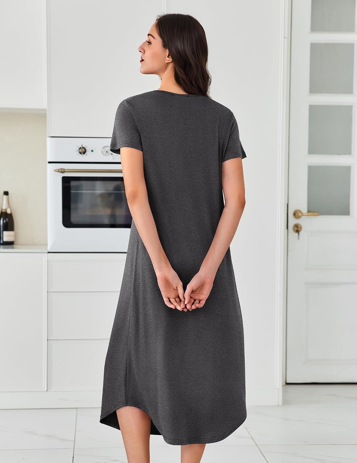 image:imageEkouaer Long Nightgowns for Women 3 Pack House Dress Plus Size Moo MoosBlackGreyBlack Butterfly