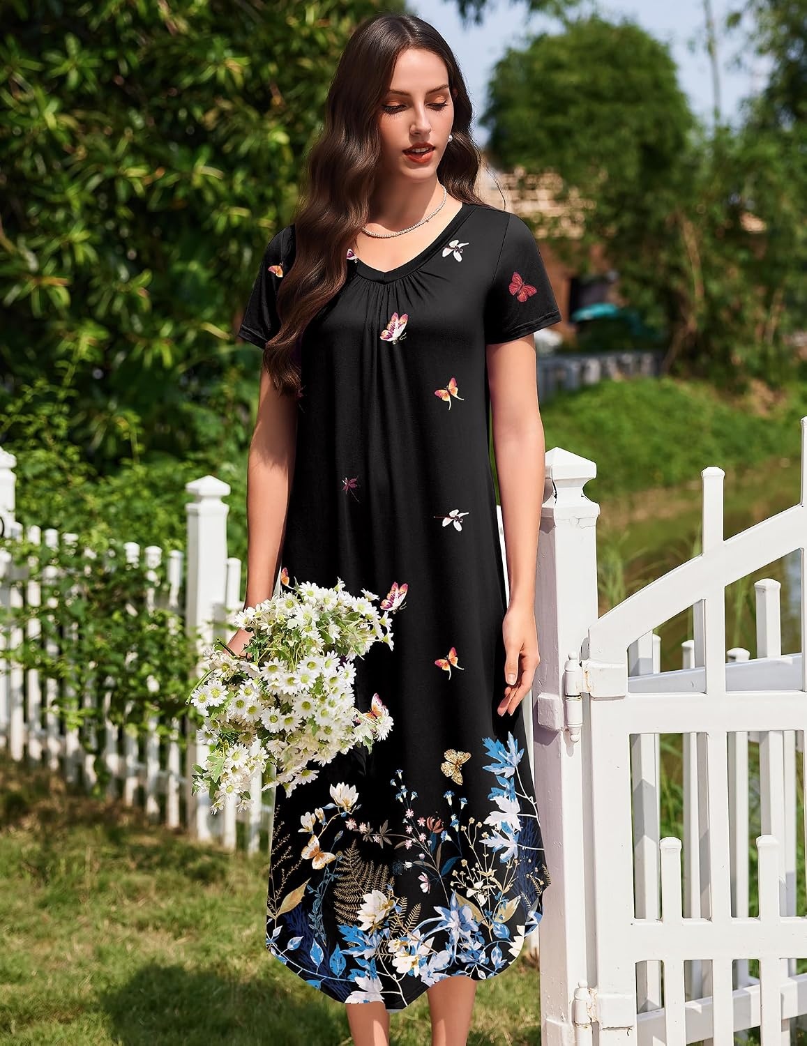 image:imageEkouaer Long Nightgowns for Women 3 Pack House Dress Plus Size Moo MoosBlackGreyBlack Butterfly