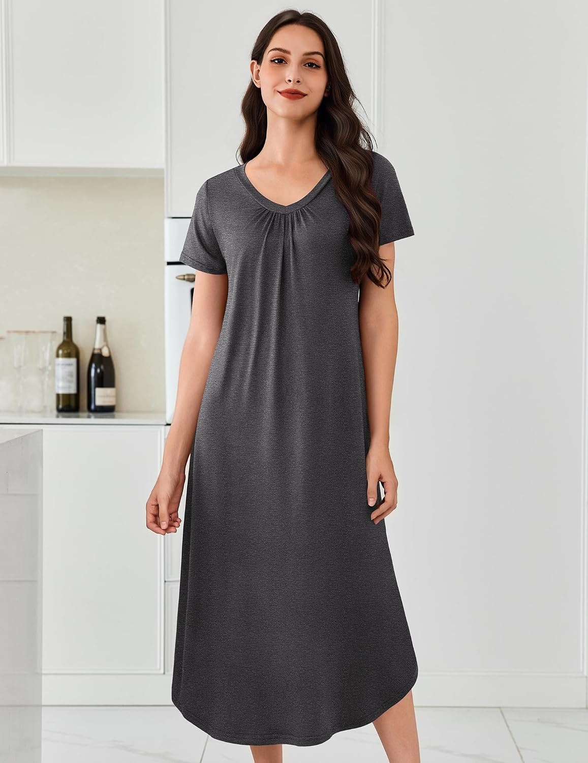 image:imageEkouaer Long Nightgowns for Women 3 Pack House Dress Plus Size Moo MoosBlackGreyBlack Butterfly