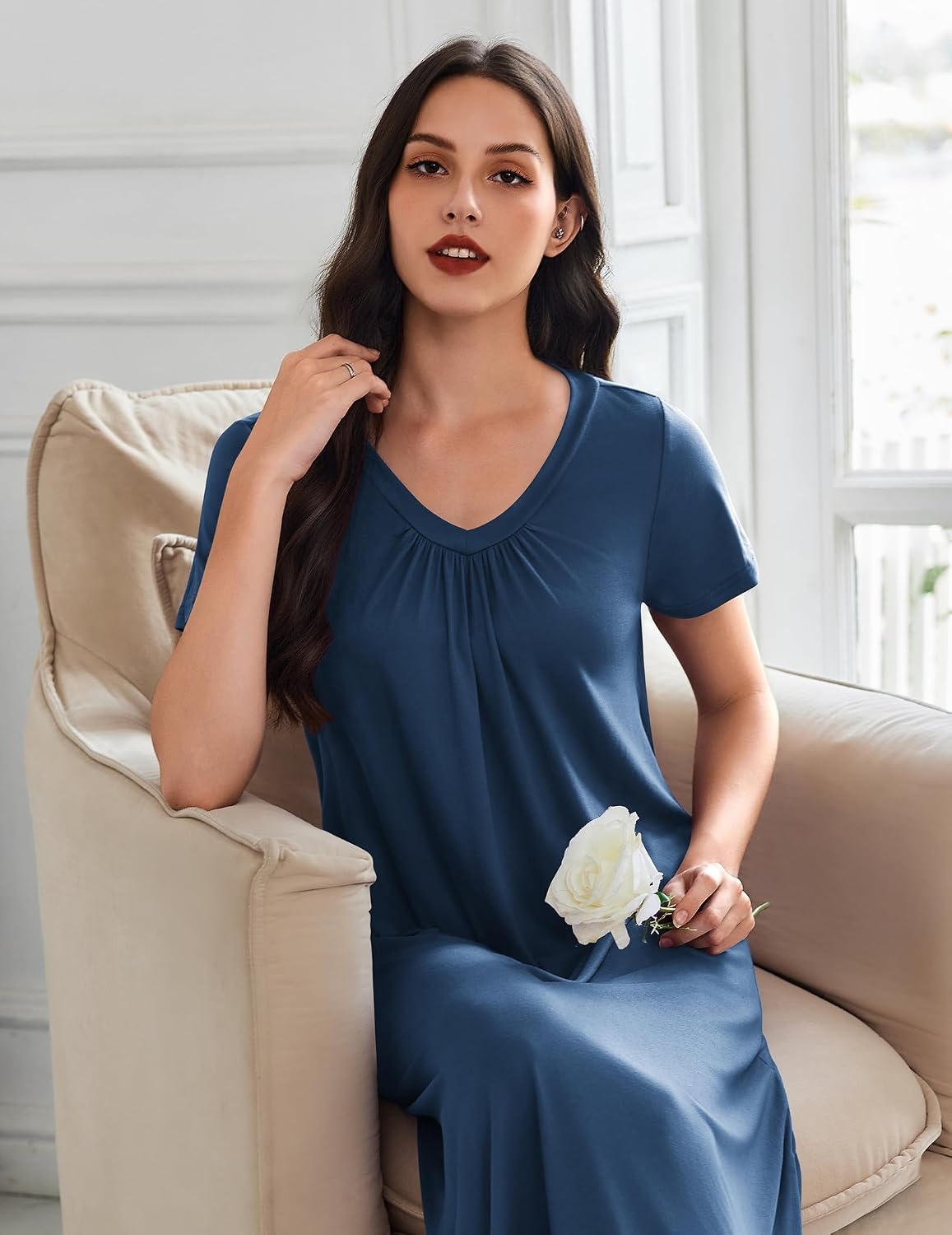 image:imageEkouaer Long Nightgowns for Women 3 Pack House Dress Plus Size Moo MoosBlackGreyBlue