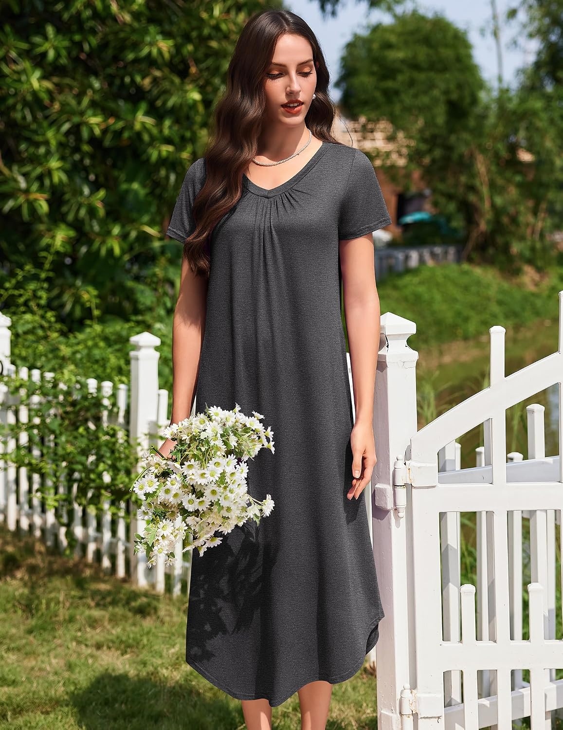 image:imageEkouaer Long Nightgowns for Women 3 Pack House Dress Plus Size Moo MoosBlackGreyBlue