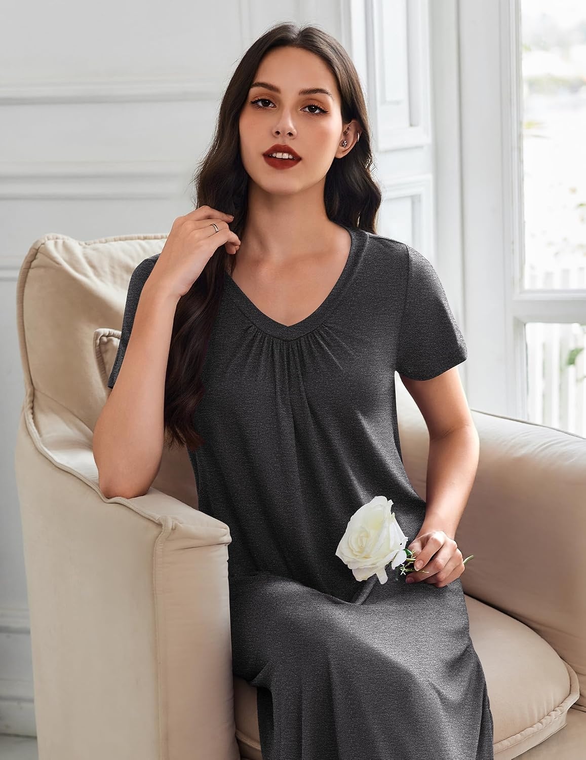 image:imageEkouaer Long Nightgowns for Women 3 Pack House Dress Plus Size Moo MoosBlackGreyLeopard