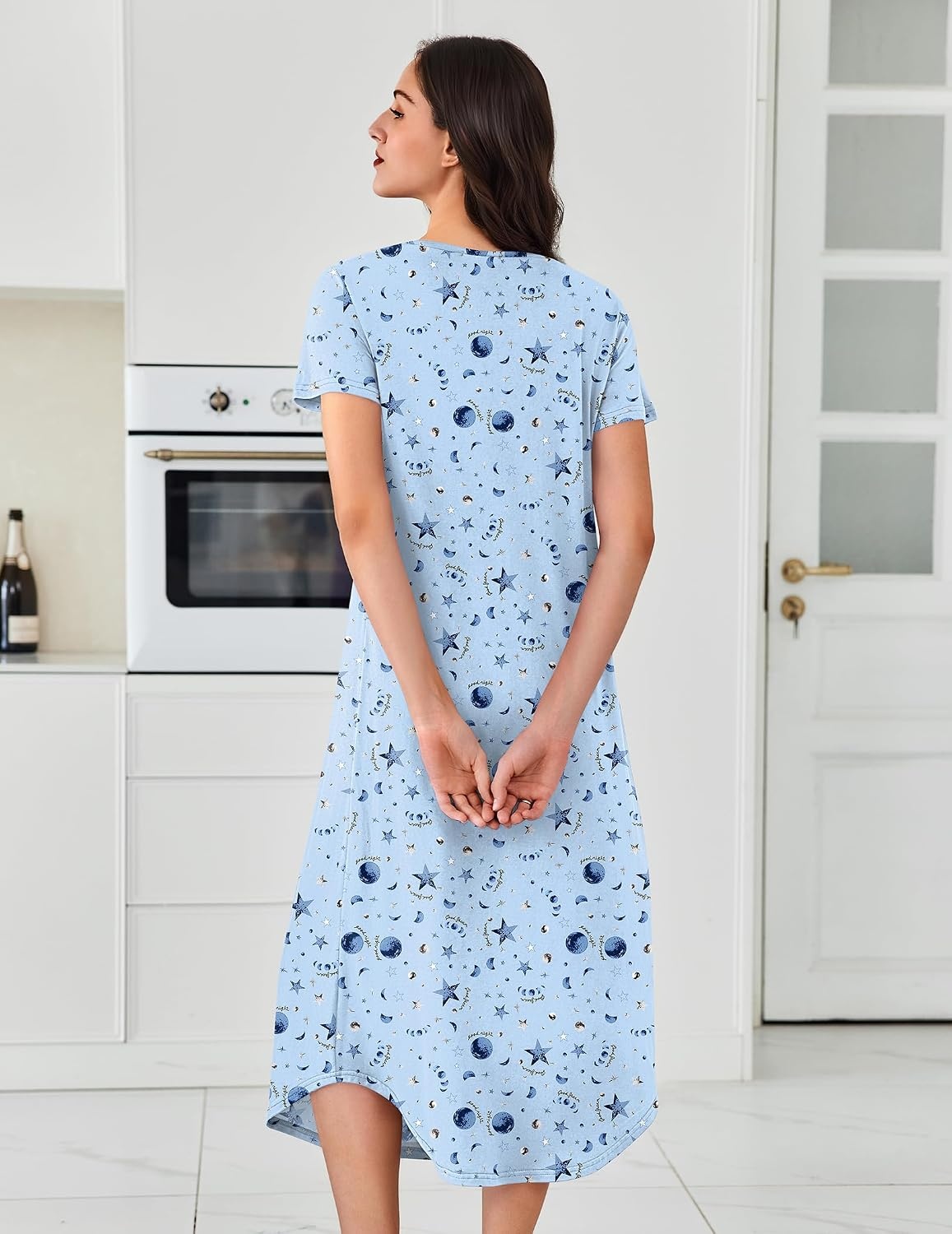 image:imageEkouaer Long Nightgowns for Women 3 Pack House Dress Plus Size Moo MoosBlackPinkBlue Star