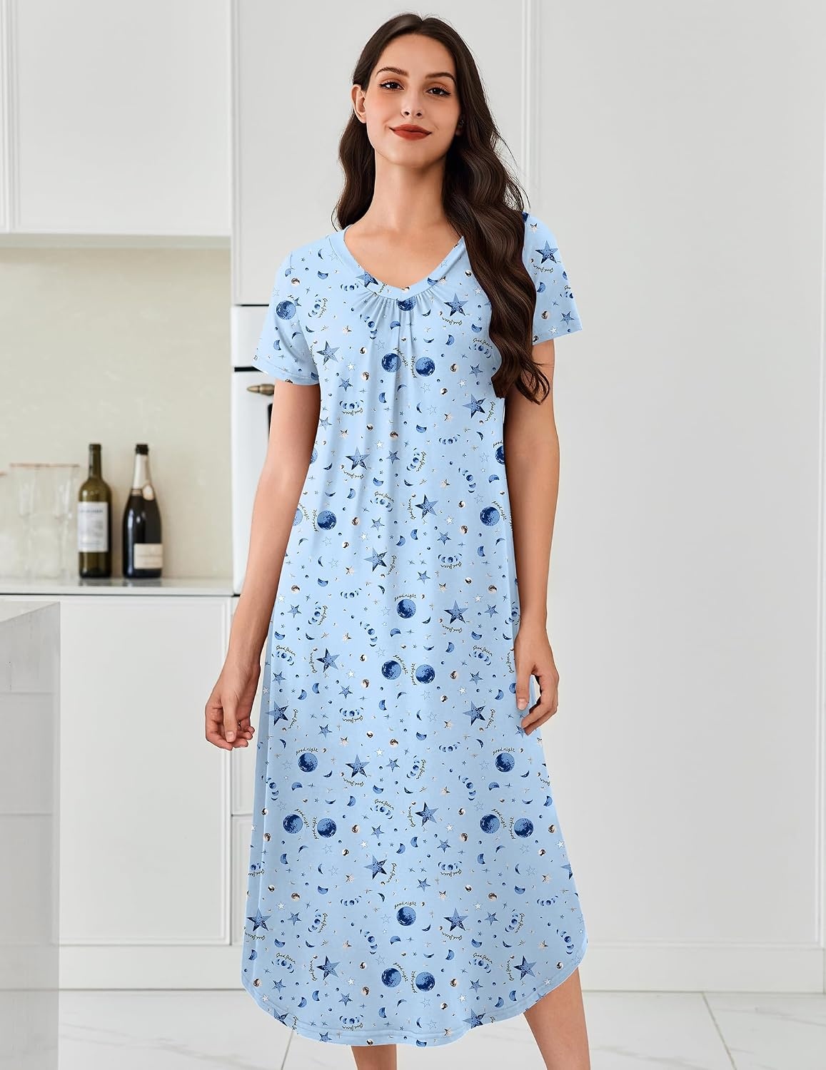 image:imageEkouaer Long Nightgowns for Women 3 Pack House Dress Plus Size Moo MoosBlackPinkBlue Star