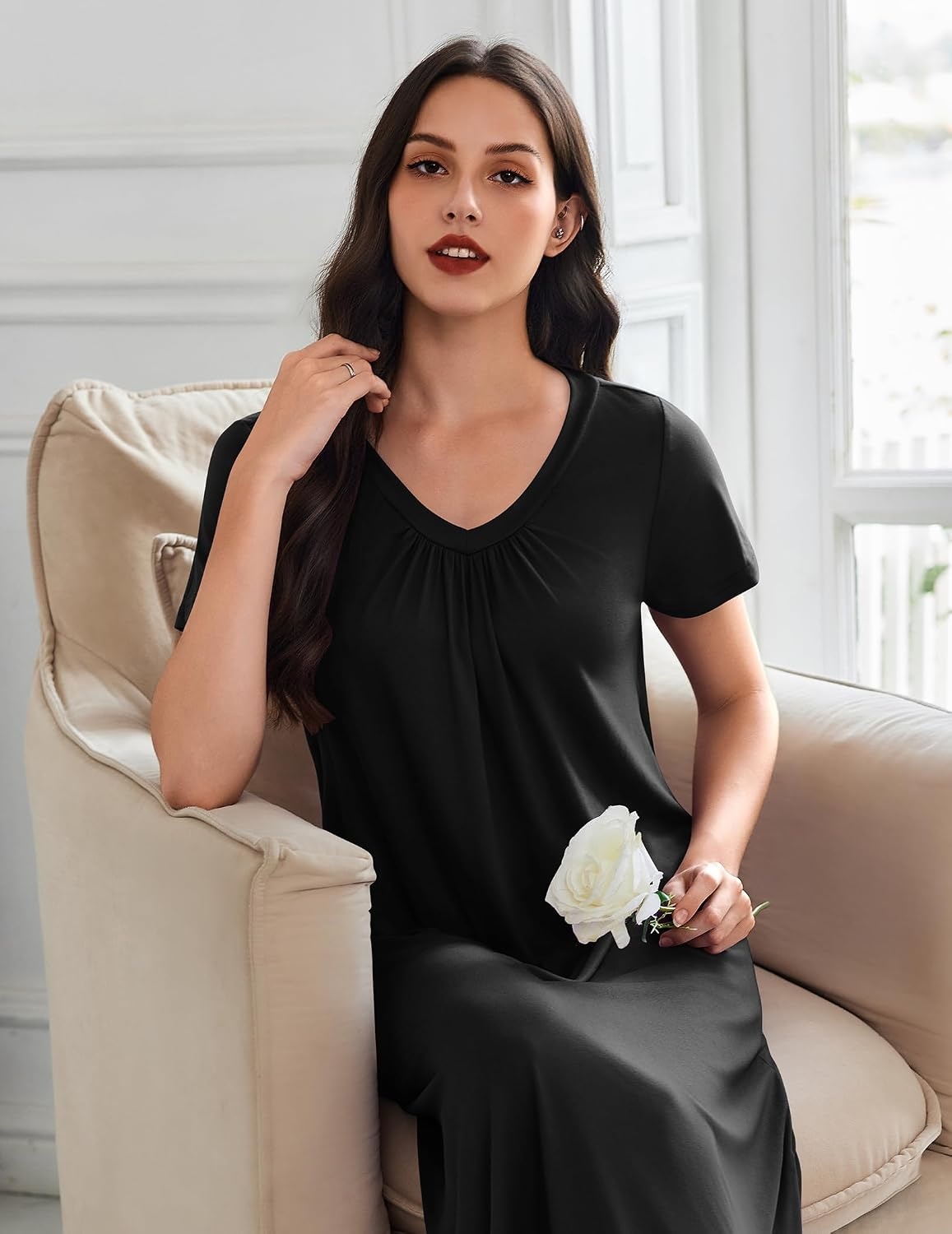 image:imageEkouaer Long Nightgowns for Women 3 Pack House Dress Plus Size Moo MoosBlackPinkBlue Star