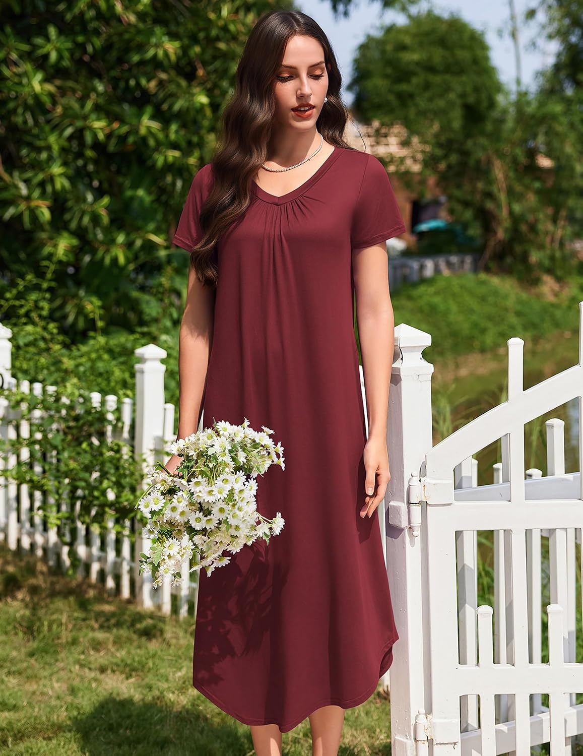 image:imageEkouaer Long Nightgowns for Women 3 Pack House Dress Plus Size Moo MoosBlackWine RedNavy Print