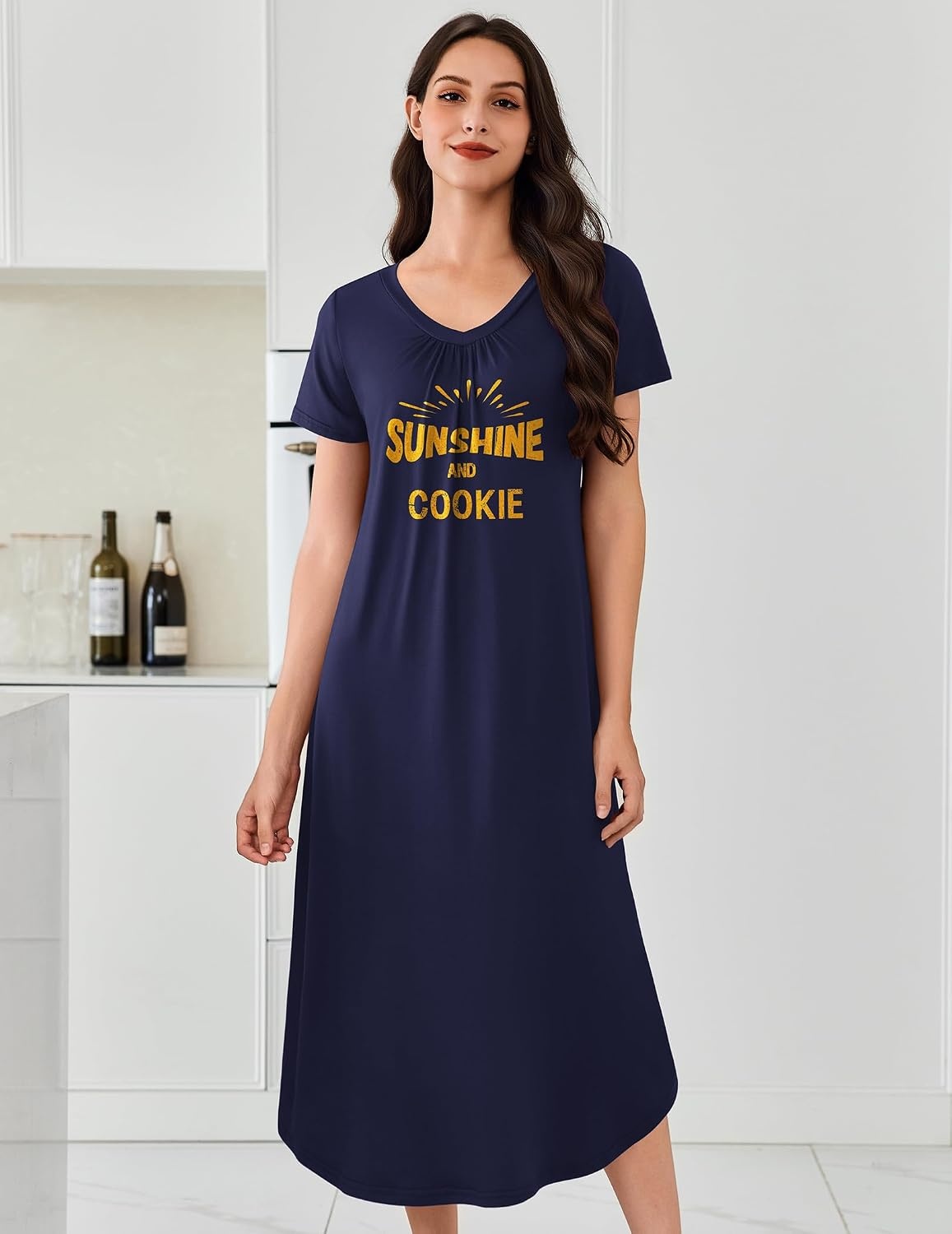 image:imageEkouaer Long Nightgowns for Women 3 Pack House Dress Plus Size Moo MoosBlackWine RedNavy Print
