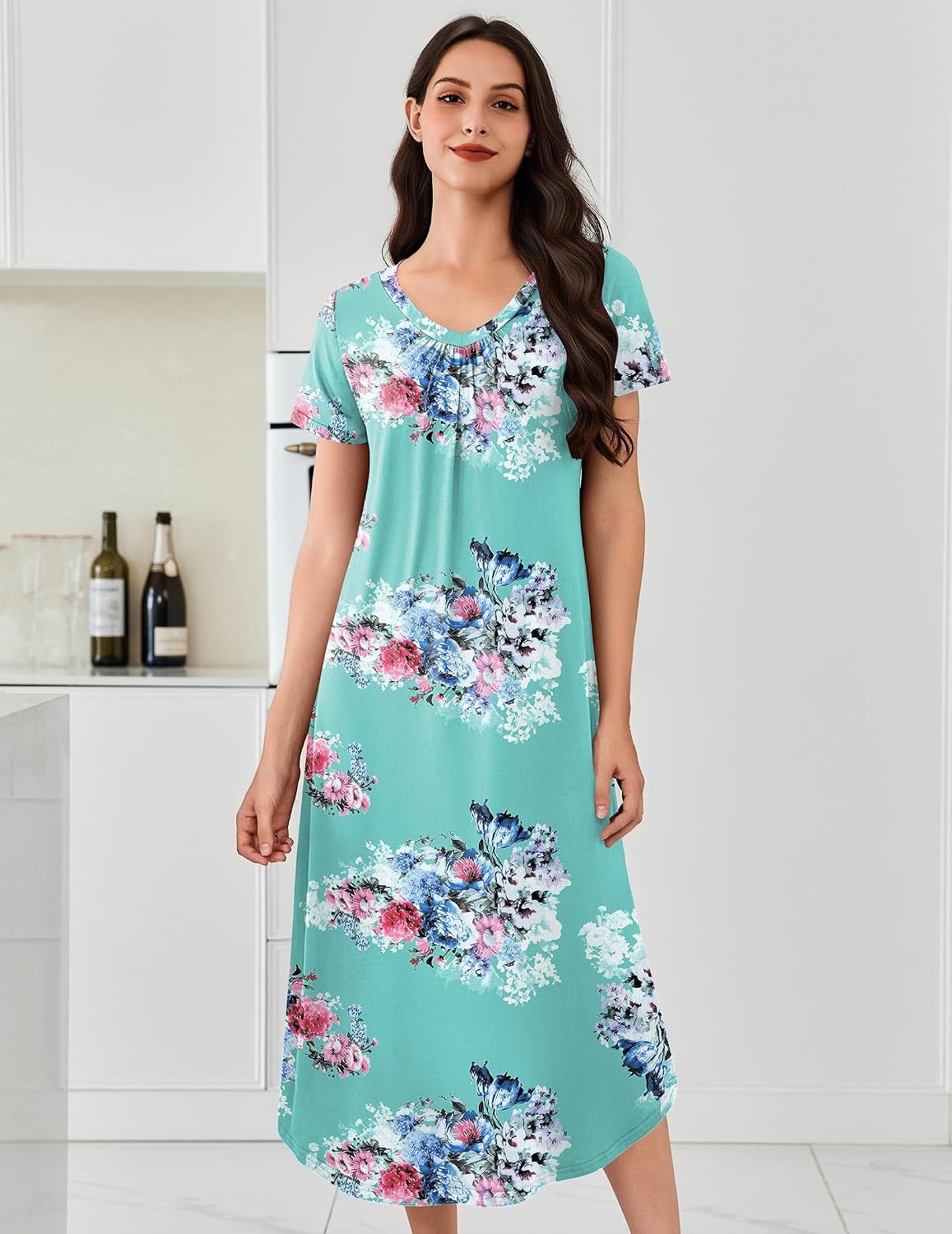 image:imageEkouaer Long Nightgowns for Women 3 Pack House Dress Plus Size Moo MoosBlue FloralPink FloralBlue Striped