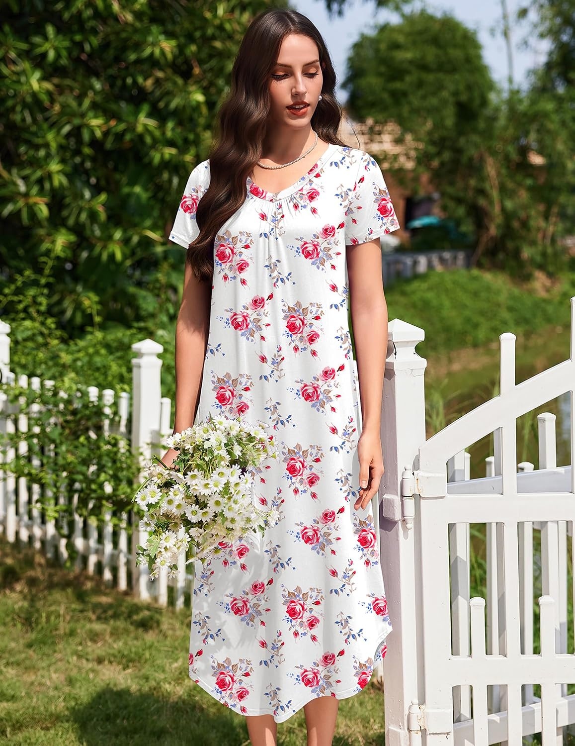 image:imageEkouaer Long Nightgowns for Women 3 Pack House Dress Plus Size Moo MoosBlue FloralPink FloralBlue Striped