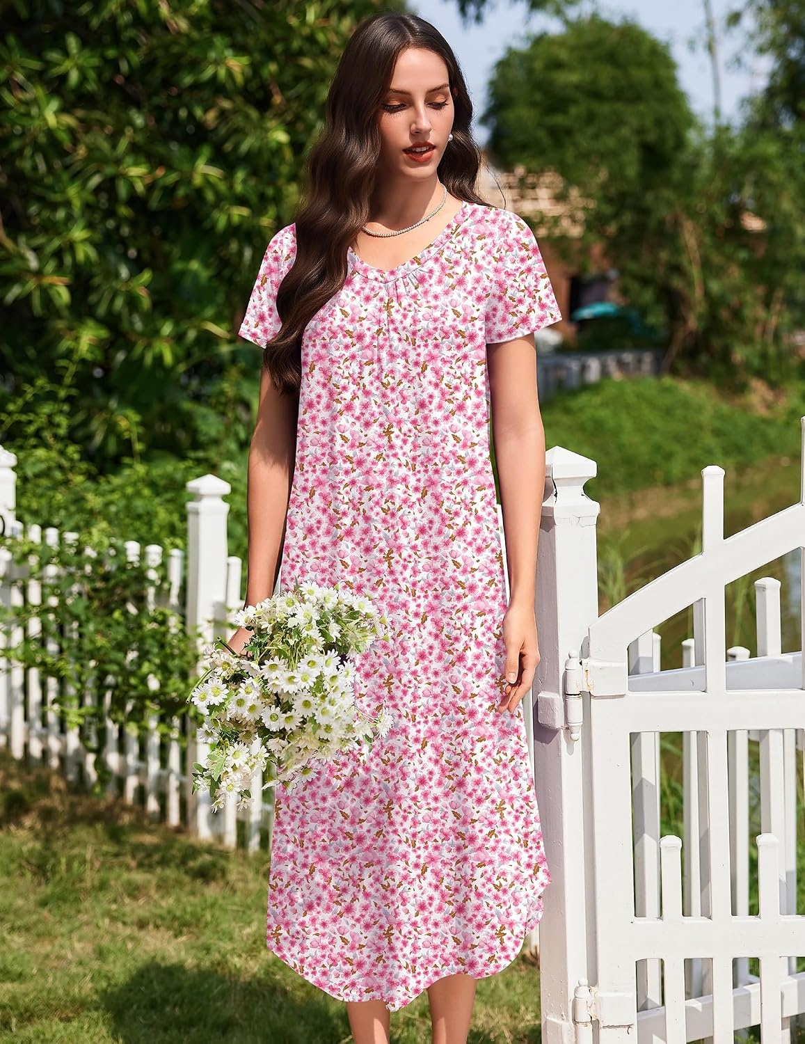image:imageEkouaer Long Nightgowns for Women 3 Pack House Dress Plus Size Moo MoosBlue MoonPurple StarPink Flowers