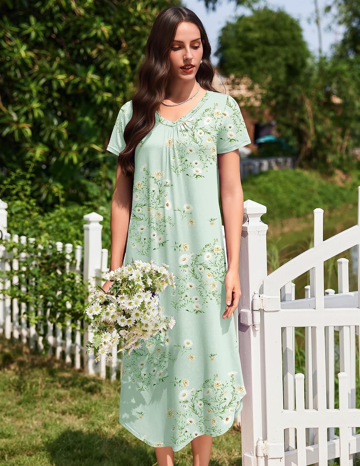 image:imageEkouaer Long Nightgowns for Women 3 Pack House Dress Plus Size Moo MoosPink FlowersPurple StarBlue Butterfly
