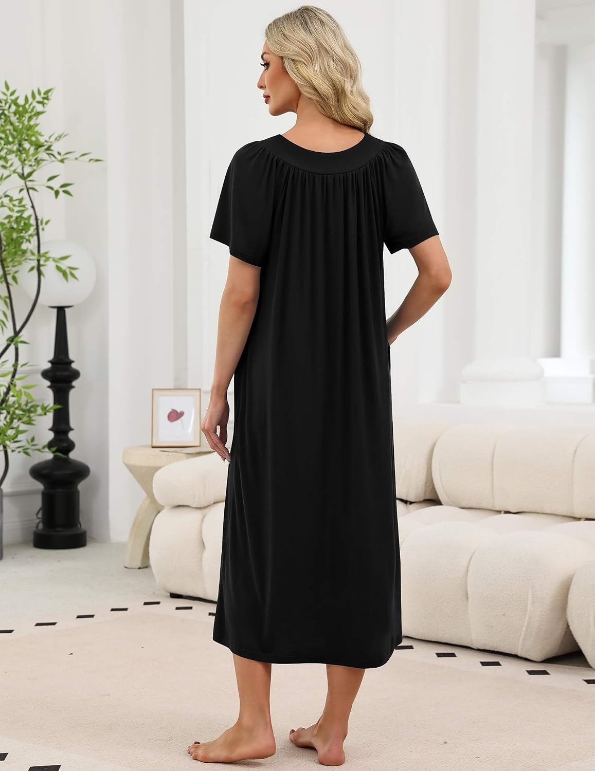 image:imageEkouaer Long Nightgowns for Women Short Sleeve Full Length Night ShirtsBlack
