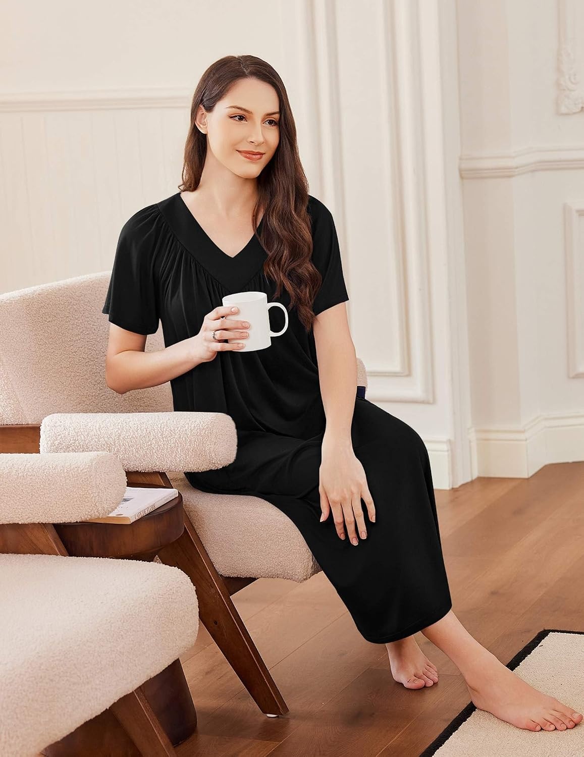image:imageEkouaer Long Nightgowns for Women Short Sleeve Full Length Night ShirtsBlack