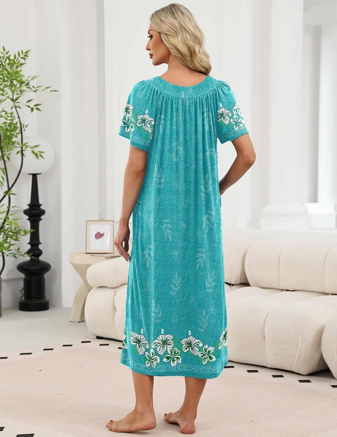 image:imageEkouaer Long Nightgowns for Women Short Sleeve Full Length Night ShirtsBlue Floral