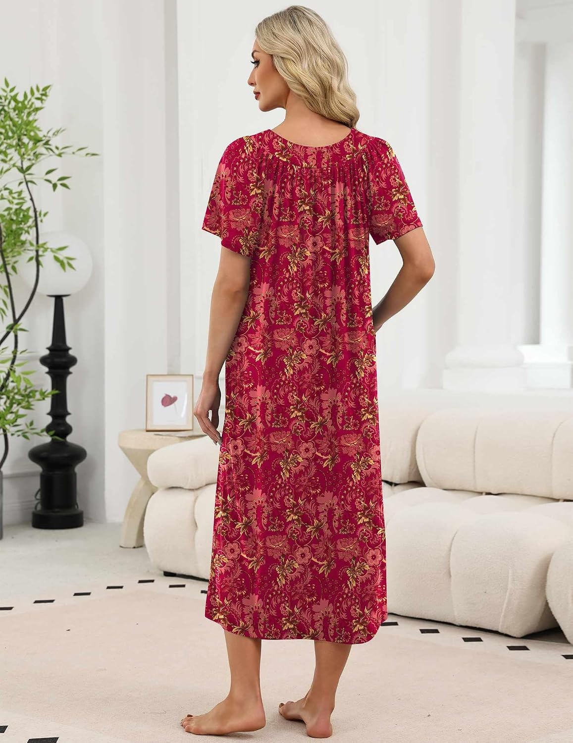 image:imageEkouaer Long Nightgowns for Women Short Sleeve Full Length Night ShirtsFloral Red