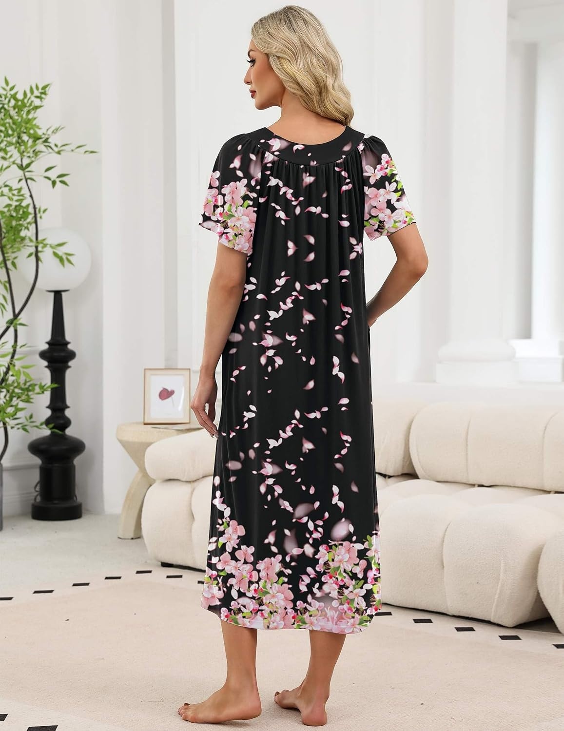 image:imageEkouaer Long Nightgowns for Women Short Sleeve Full Length Night ShirtsPnik Flower