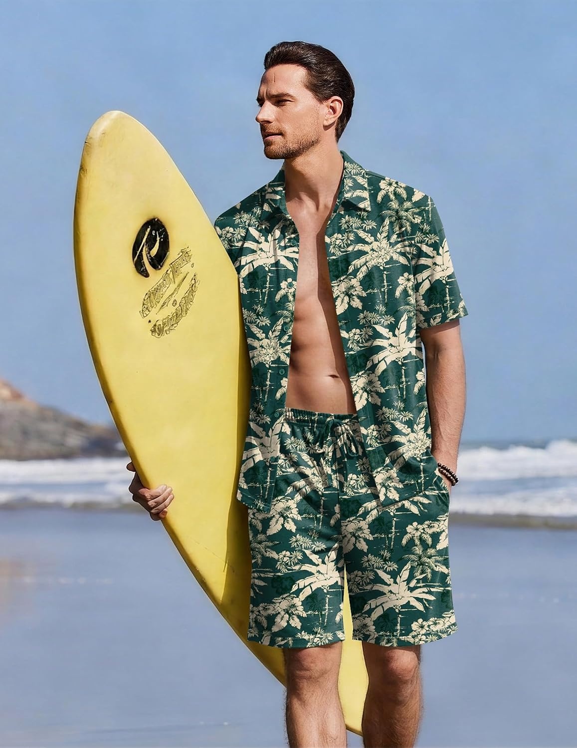 image:imageEkouaer Mens Pajama Sets Button Down Summer Pjs Hawaiian Lounge Set XSXXLCoconut Tree Blue Green