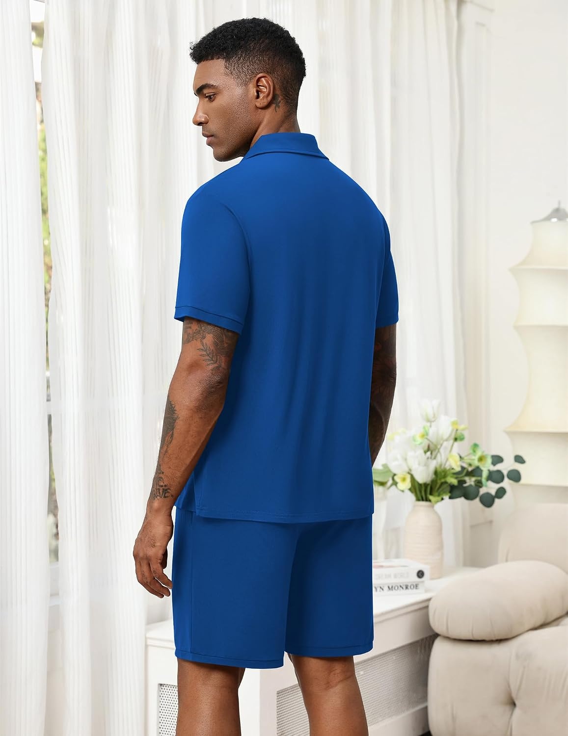 image:imageEkouaer Mens Pajama Sets Button Down Summer Pjs Hawaiian Lounge Set XSXXLRoyal Blue