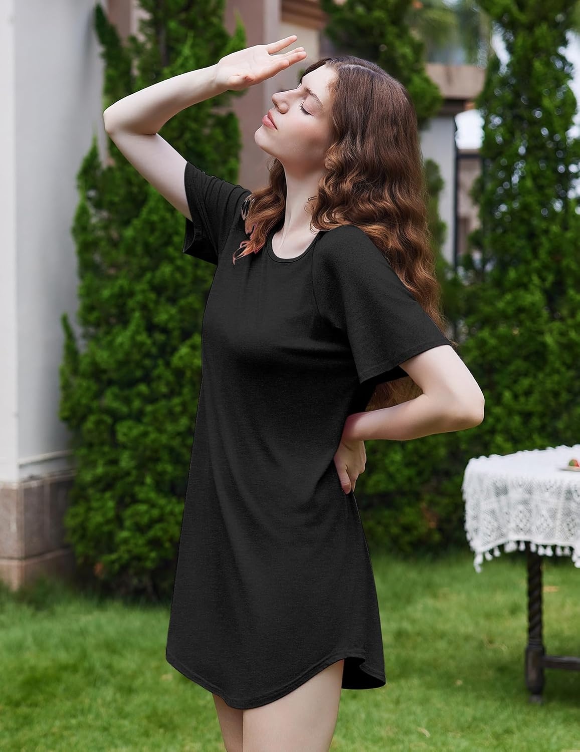 image:imageEkouaer Nightgowns for Women 3 Pack Sleep Shirts Short Sleeve Nightshirt Pullover Nightdress Soft SleepwearBlackLight GreyLeopard