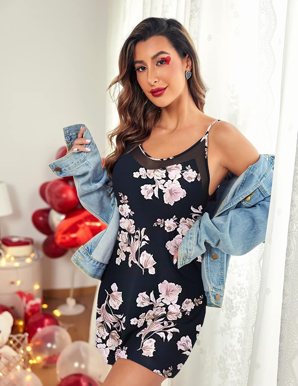 image:imageEkouaer Nightgowns for Women Sleeveless Nighty Sexy Sleep Dress ChemiseBlack Floral