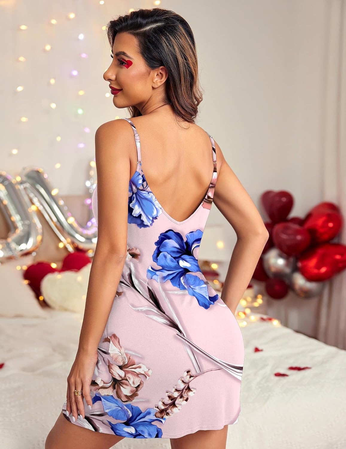 image:imageEkouaer Nightgowns for Women Sleeveless Nighty Sexy Sleep Dress ChemisePink Floral