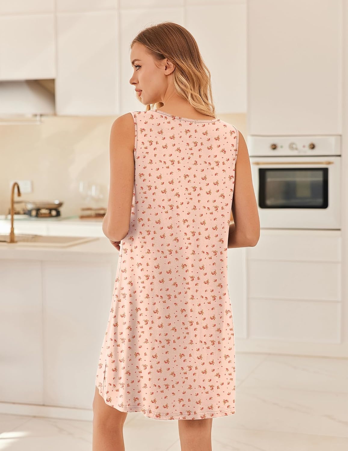 image:imageEkouaer Nightgowns for Women Sleeveless Sleep Shirt Tank V Neck Night GownBlush Pink Floral