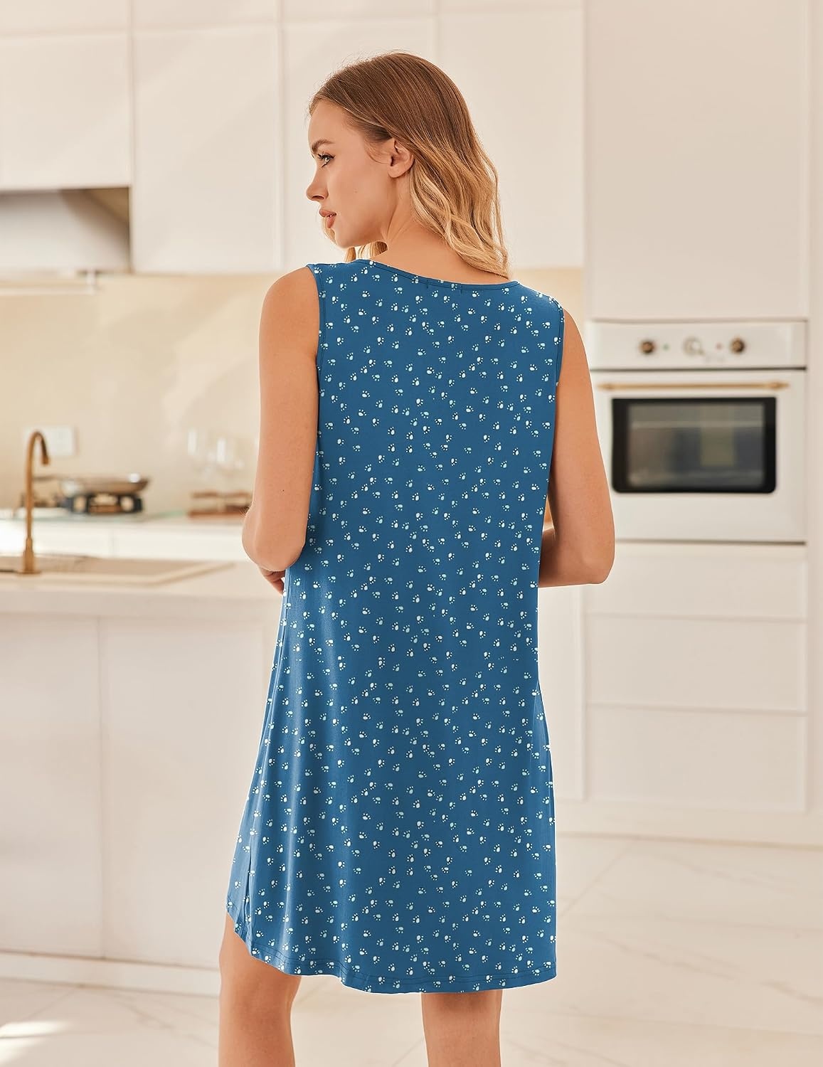 image:imageEkouaer Nightgowns for Women Sleeveless Sleep Shirt Tank V Neck Night GownDog Footprints